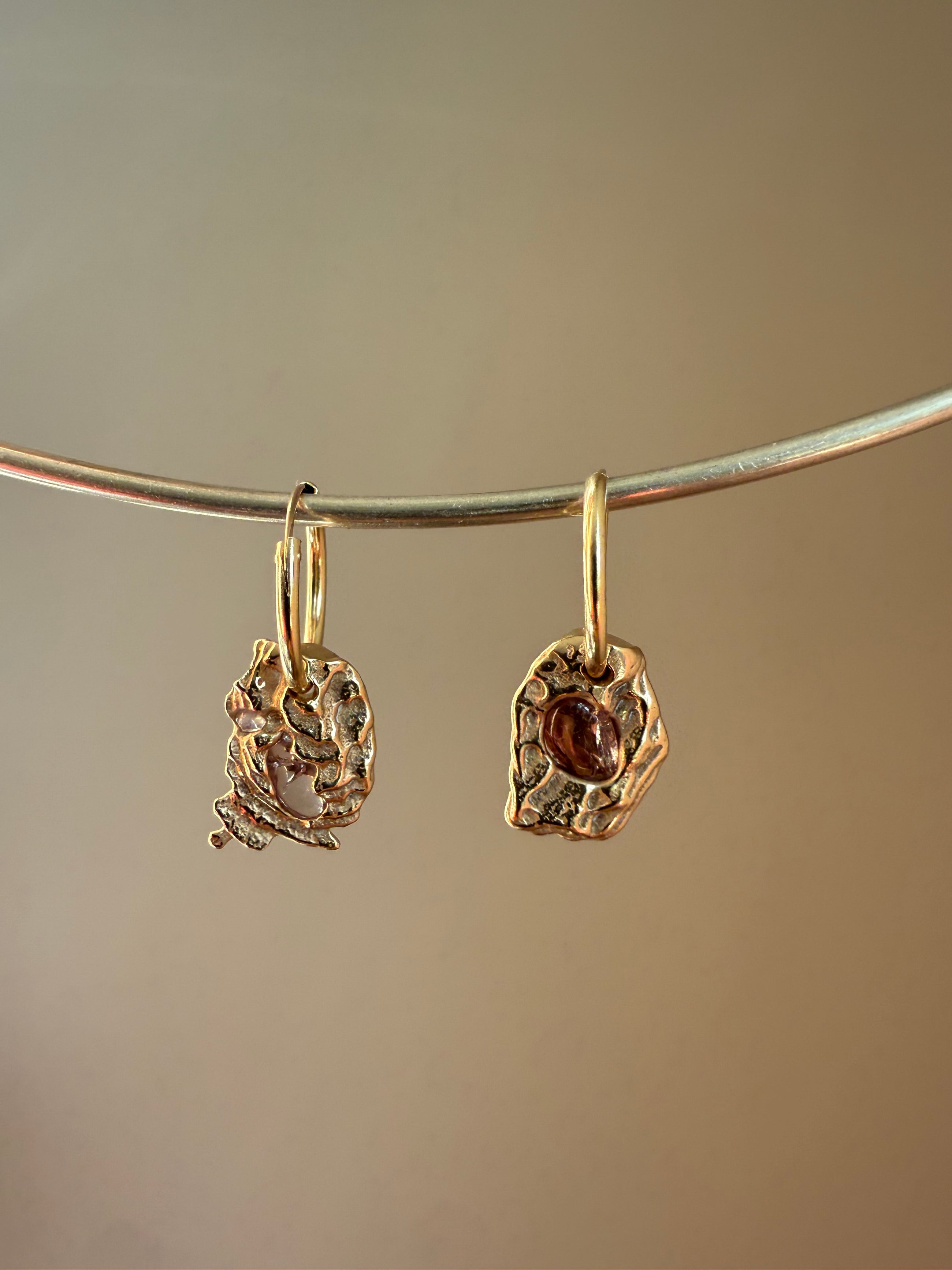 SOLID GOLD PINK SPINEL GEMSTONE HOOPS 1