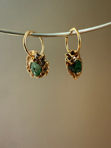 SOLID GOLD EMERALD GEMSTONE HOOPS 1